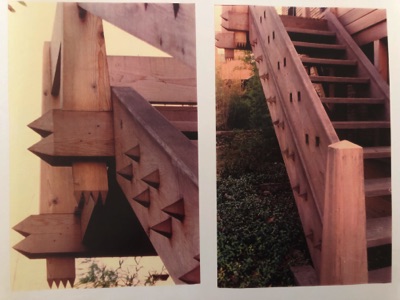 staircase that was designed and built by Philippe Klinefelter using cedar wood